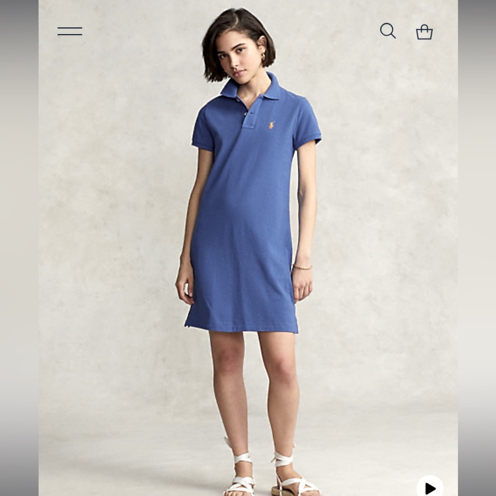 Ralph Lauren Sport Dress Womens Medium Blue Polo Shirt Casual Slim Fit Collared